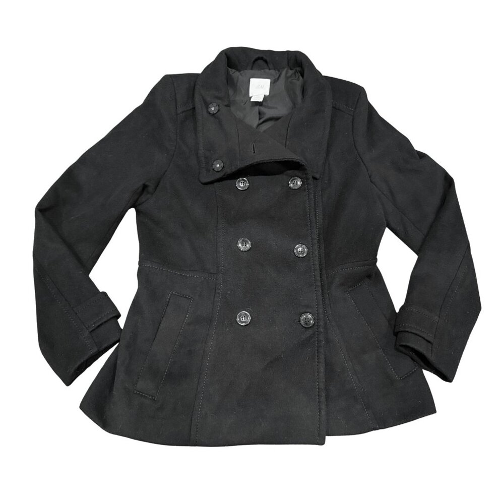Classic Black Double-Breasted Peacoat | Women’s Size 8